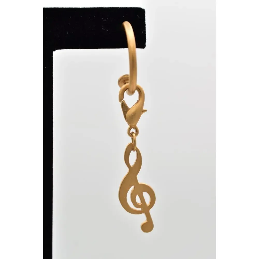 Vintage Treble Clef Earrings Dangle Brushed Gold Music Note Chunky NOS 80s BinBK